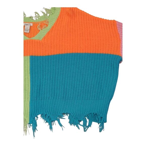 Rue21 Pastel Tattered Crochet Cropped Sweater - Sz XL - Picture 2 of 5